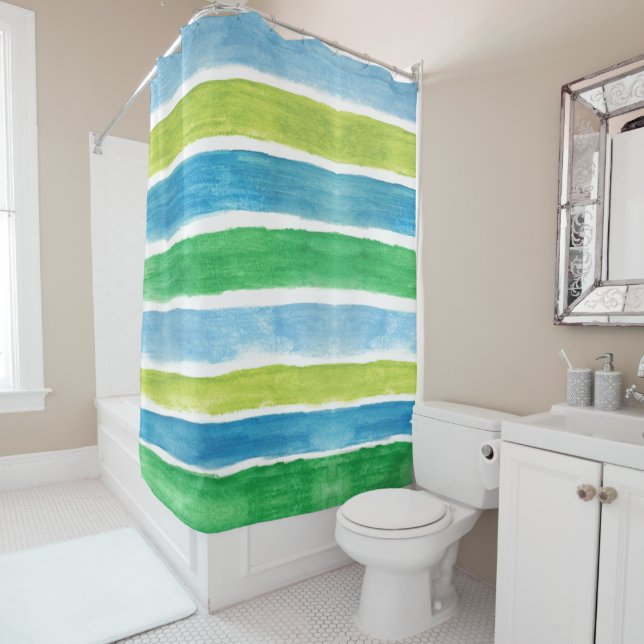 Blue and Green Stripes  Shower Curtain (In Situ)