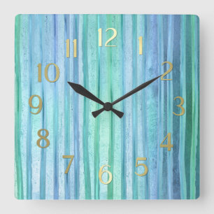 Blue and Green Stripes Square Wall Clock
