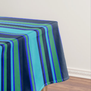 Blue and green stripes tablecloth
