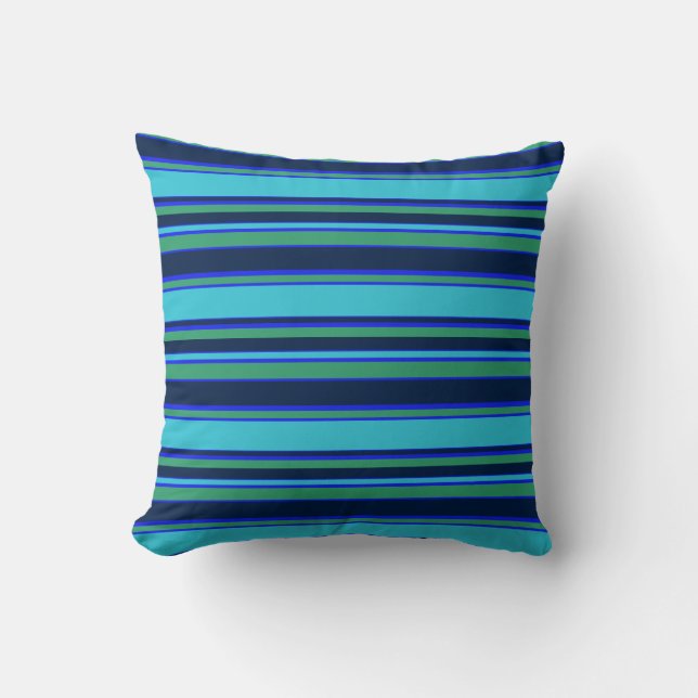 Blue and green stripes throw pillow (Front)