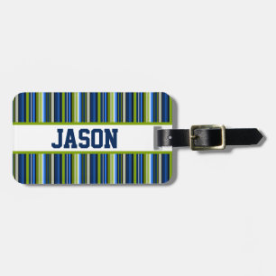Blue and Green Stripes with Personalized Name Luggage Tag