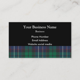 Blue and green tartan plaid on black business card