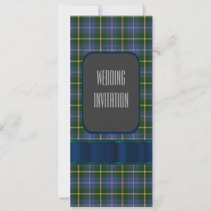 Blue and green tartan plaid wedding invitation