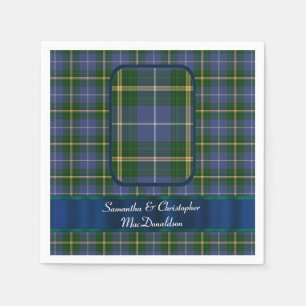 Blue and green tartan plaid wedding napkin