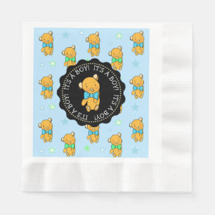 Blue and Green Teddy Bear Boy's Baby Shower Napkin