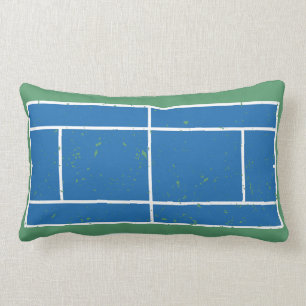 Blue and Green Tennis Court Distressed Style Lumbar Pillow