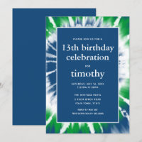 Blue and Green Tie Dye Birthday Invitation