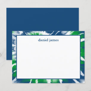 Blue and Green Tie Dye Personalized Flat Note Card