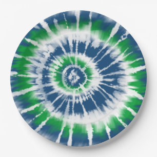 Blue and Green Tie Dye Spiral Party Plate