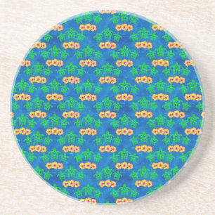 Blue and Green Tribal Green Sea Turtles Coaster