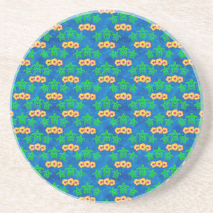 Blue and Green Tribal Green Sea Turtles Coaster