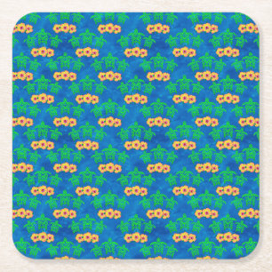Blue and Green Tribal Green Sea Turtles Square Paper Coaster