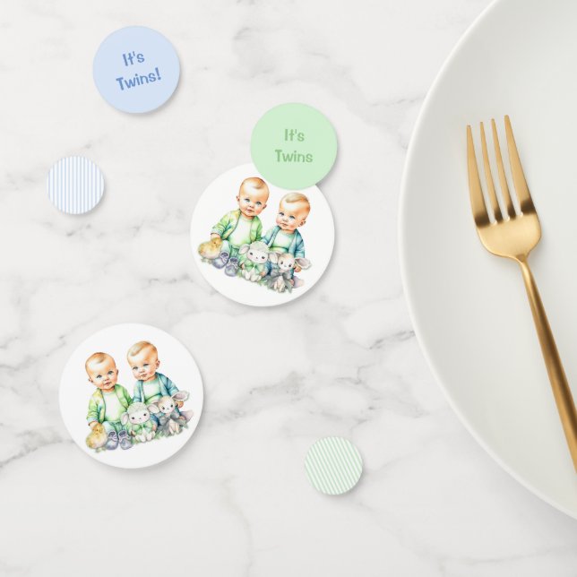 Blue and Green Twin Boys Themed Baby Shower Confetti (Group)