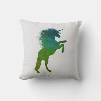 Blue and Green Unicorn Throw Pillow
