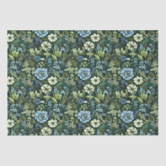 Blue and Green Victorian Wildflowers pattern Tissue Paper