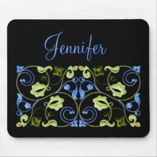 Blue and Green Vine with Name Mouse Pad