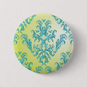Blue and Green Vintage Damask 2 Inch Round Button