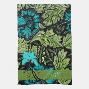 Blue and Green Vintage Floral Monogram Kitchen Towel