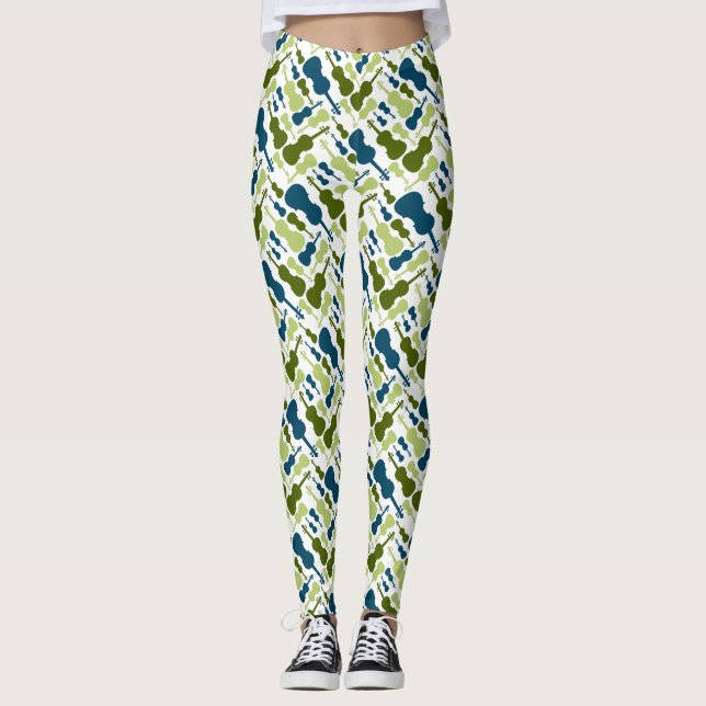Blue and Green Violins Leggings (Front)