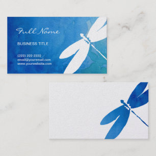 Blue and Green Watercolor Dragonfly Business Cards