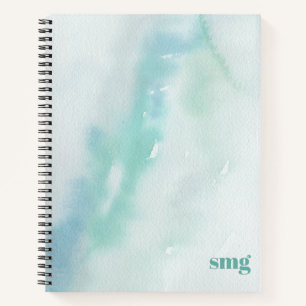 Blue and Green Watercolor Dreams Monogram Notebook