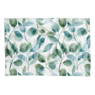 Blue and Green Watercolor Eucalyptus Plants Pillowcase