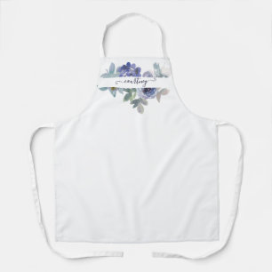 Blue and green watercolor floral personalized  apron