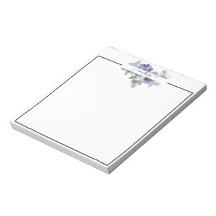 Blue and green watercolor floral personalized notepad