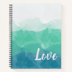 Blue and Green Watercolor Ocean Stripes With Love Notebook