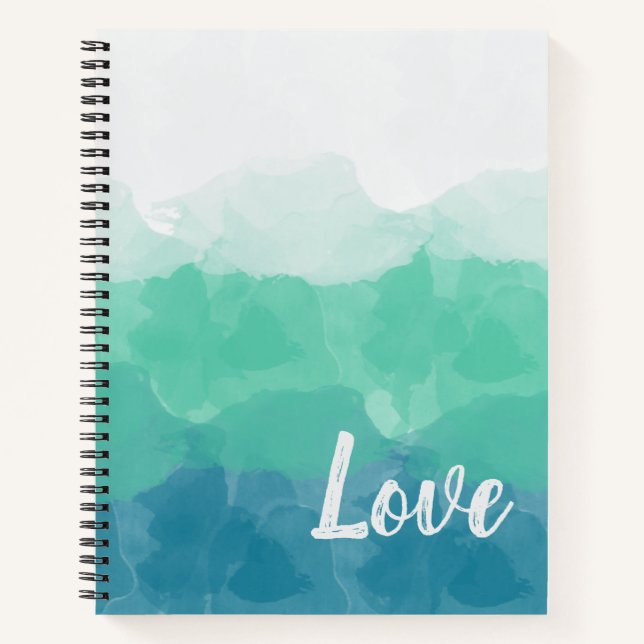 Blue and Green Watercolor Ocean Stripes With Love Notebook (Front)
