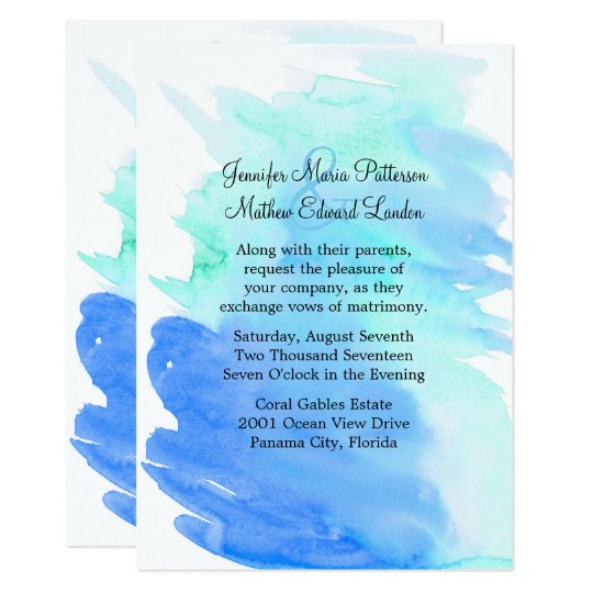Blue and Green Watercolor Wash Wedding Invitation