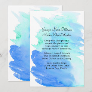 Blue and Green Watercolor Wash Wedding Invitation