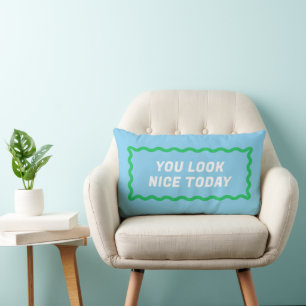 Blue and Green Wavy Frame Compliments Lumbar Pillow