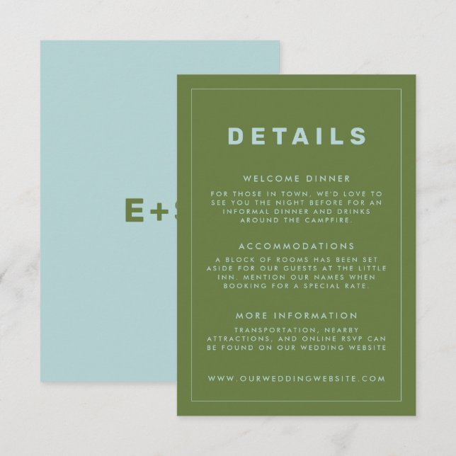 Blue and Green Wes Anderson Inspired Detail Card (Front/Back)