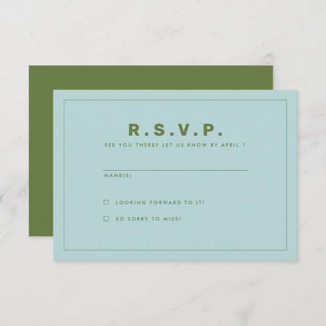 Blue and Green Wes Anderson Inspired RSVP Card (Front/Back)