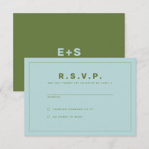 Blue and Green Wes Anderson Inspired RSVP Card