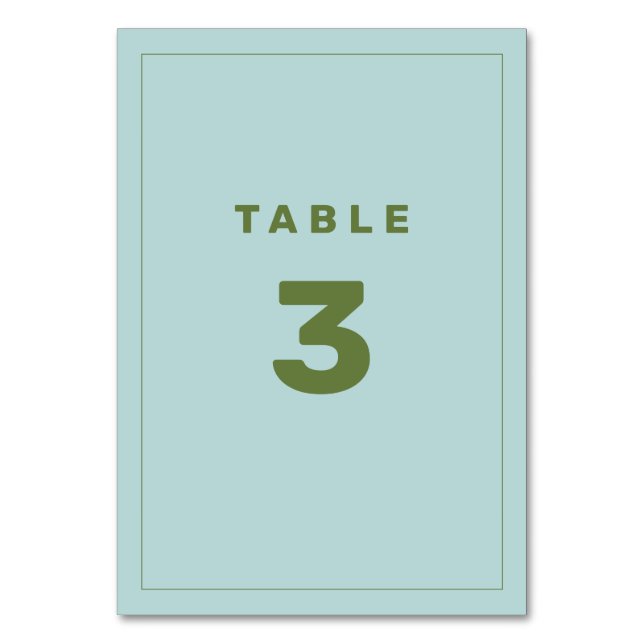 Blue and Green Wes Anderson Inspired Table Number (Front)