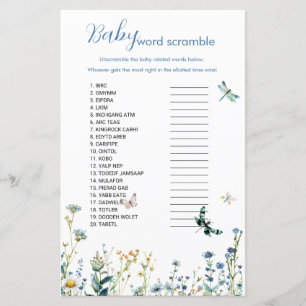 Blue and green wildflower baby word scramble game