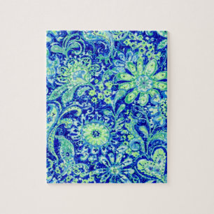 Blue And Green Wildflowers Jigsaw Puzzle