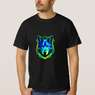 Blue and green wolf face T-Shirt