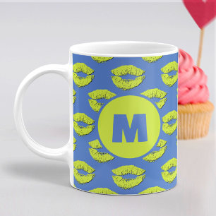 Blue and Green XOXO Kissing Lips Personalized Coffee Mug