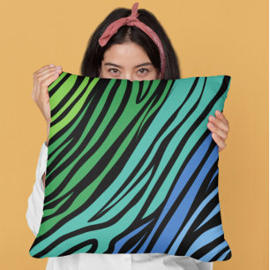 Blue and Green Zebra Pattern Throw Pillow