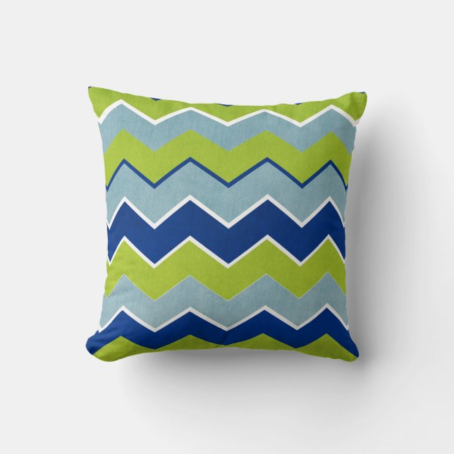 Blue and Green Zig Zag Pattern Throw Pillow (Front)