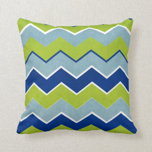 Blue and Green Zig Zag Pattern Throw Pillow
