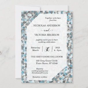 Blue and Grey Abstract Pebble Wedding Invitation