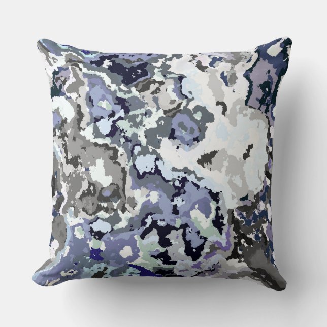 Blue and Grey Abstract Throw Pillow (Front)
