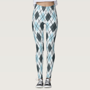Blue and Grey Argyle Print Leggings