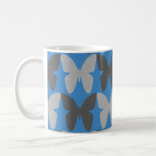 Blue and grey butterfly pattern coffee mug