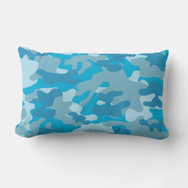 Blue and Grey Camo Design Lumbar Pillow (Front)