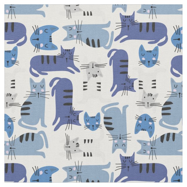 Blue and Grey Cats Fabric (Close Up)